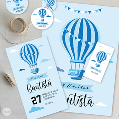 Kit imprimible globos aerostaticos celeste azul tukit - TuKit