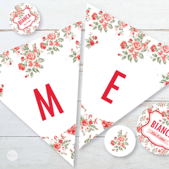 Kit imprimible flores rojas cumpleaños candy bar casamientos 15 años tukit - tienda online