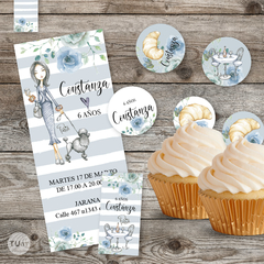 Kit imprimible paris acuarela flores azules candy bar tukit - TuKit