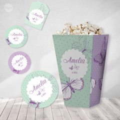 Kit imprimible mariposas violeta verde candy bar tukit - tienda online