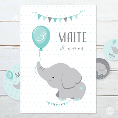 Kit imprimible elefante bebe gris verde candy bar tukit - TuKit