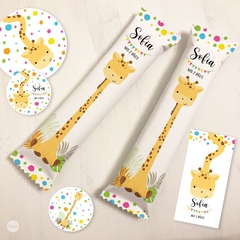 Kit imprimible jirafa jirafita cuello largo hojas candy bar tukit - tienda online