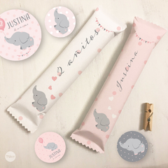 Kit imprimible elefante bebe gris rosa candy bar tukit - tienda online