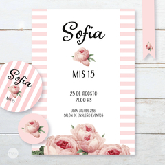 Imagen de Kit imprimible flores rosas rayas candy bar tukit