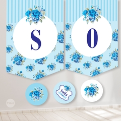 Imagen de Kit imprimible flores azules azul candy bar tukit