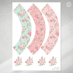 Kit imprimible shabby chic flores agua rosa candy bar tukit - comprar online