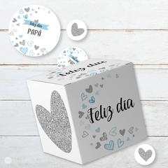 Kit imprimible corazones glitter celeste plata tukit