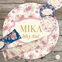 Kit imprimible deco desayuno feliz dia flores rosa azul tukit - TuKit