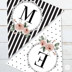 Kit imprimible wedding blanco negro flores rosas candy bar