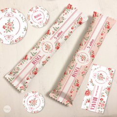 Kit imprimible shabby chic flor roja candy bar tukit - TuKit