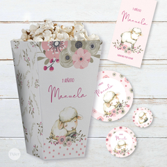 Kit imprimible oveja florcitas rosas candy bar tukit