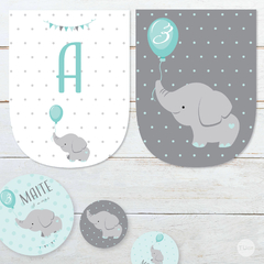 Kit imprimible elefante bebe gris verde candy bar tukit