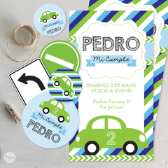 Kit imprimible autos verdes etiquetas candy bar tukit - comprar online