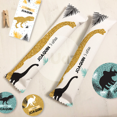 Imagen de Kit imprimible dinosaurios silueta verde dorado negro glitter tukit