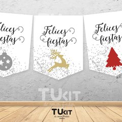 Kit imprimible felices fiestas navidad año nuevo glitter plata plateado tukit
