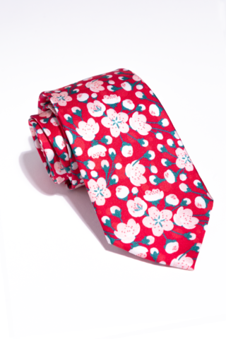 CHERRY BLOSSOM - RED - SILK PRINTED PREMIUM NECKTIE 7CM