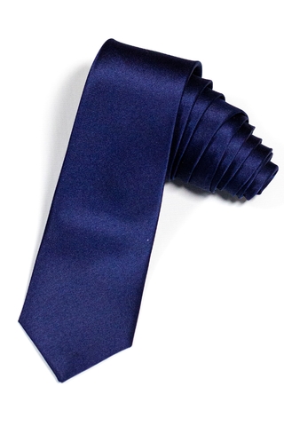 PREMIUM SOLID SLIM NECKTIES - Corbata angosta Lisa de Seda Natural - AZUL MARINO - comprar online