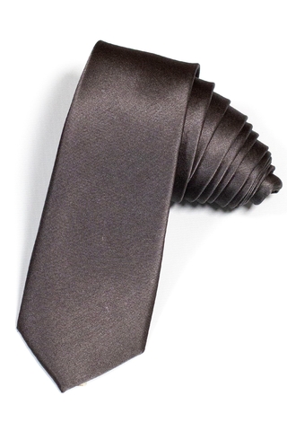 PREMIUM SOLID SLIM NECKTIES - Corbata angosta Lisa de Seda Natural - GRIS PLOMO