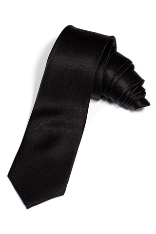 PREMIUM SOLID SLIM NECKTIES - Corbata angosta Lisa de Seda Natural NEGRA