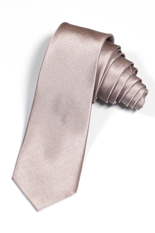 PREMIUM SOLID SLIM NECKTIES - Corbata angosta Lisa de Seda Natural - GRIS PLATA