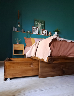 Cama Japonesa Cajonera con respaldo madera sustentable pallet reciclado en internet