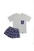 Conjunto de Pijama Dos Piezas Short Escocés y Remera Manga Corta con Bolsillo en el Pecho Kids
