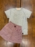 Conjunto de Pijama dos Piezas Bermuda Rayada y Remera Manga Corta Lisa Kids