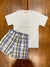 Conjunto Pijama Bermuda Escocesa  y Remera Manga Corta Lisa Kids