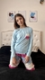 Conjunto de Pijama dos Piezas Pantalón Escocés y Remera Manga Larga con Bolsillo en el Pecho Teens