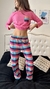 Conjunto de Pijama dos Piezas Pantalón Escocés y Remera Manga Larga con Bolsillo en el Pecho Teens