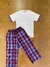 Conjunto de Pijama dos Piezas Pantalón Escocés y Remera Corta con Aplique en la Manga Kids