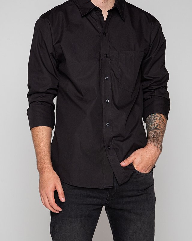 Camisa negra de hombre manga larga new arrivals