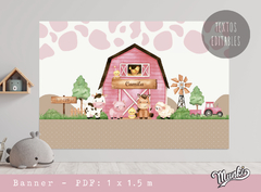 Banner granja rosa kit imprimible pink farm party decoraciones