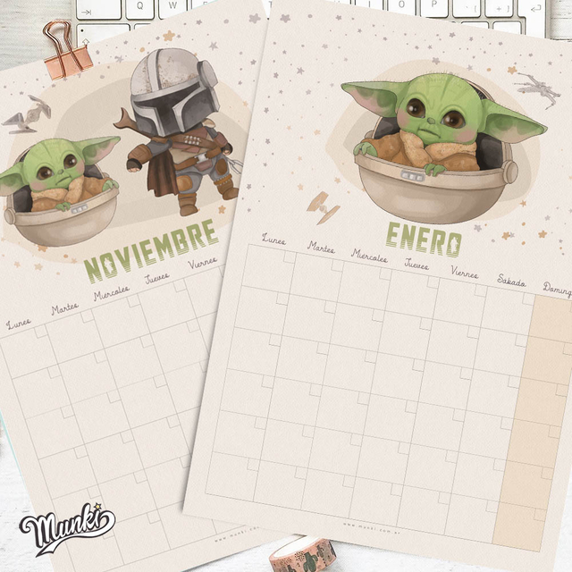 Calendario Perpetuo PDF para imprimir Baby Yoda