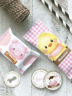 etiquetas para candy bar personalizado con nombre para cumpleaños de la granja rosa