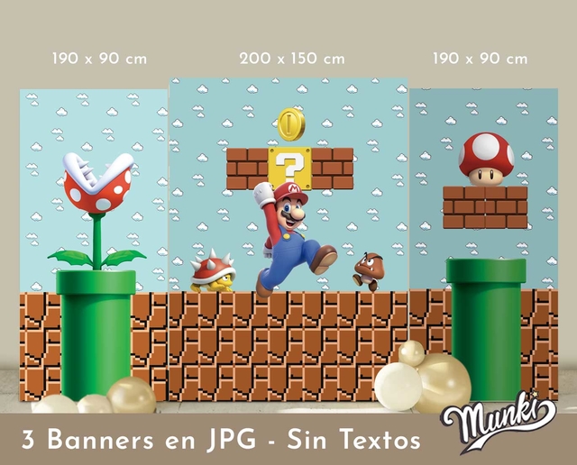 Kit imprimible de Super Mario Bros banner para decorar cumpleaños
