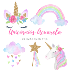 Unicornio Acuarela - Kit Imágenes PNG -