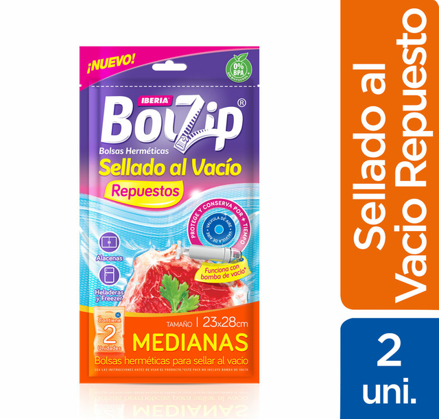 Bolzip® Repuesto x2 Bolsas Sellado al Vacío Medianas (23x28cm)