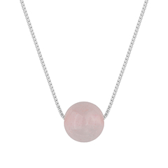 Colar Pedra Quartzo Rosa Bolinha - Prata 925