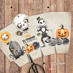 Kit imprimible Halloween Calavera Acuarela