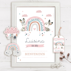 Kit Arcoiris Nordico del Bosque Rosado Conejitas - CocoJolie Kits Imprimibles