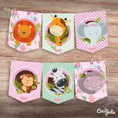 Kit imprimible Animalitos de la Selva Nena. Personalizable - comprar online