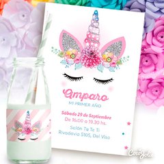 Kit Imprimible Unicornio Rosado y plateado. Imprimible Personalizable