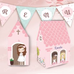 Kit Primera Comunión Nena Rosada Romántica. Imprimible Personalizable - comprar online