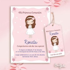 Kit Primera Comunión Nena Rosada Romántica. Imprimible Personalizable