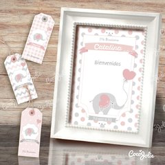 Imagen de Kit Elefantito Rosa y Gris. Imprimible Personalizable