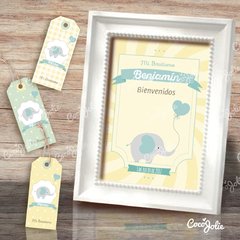 Imagen de Kit Elefantito Verde y Amarillo. Imprimible Personalizable