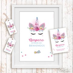 Kit Imprimible Unicornio Rosado y plateado. Imprimible Personalizable - CocoJolie Kits Imprimibles