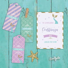 Kit Sirenita Vintage. Pack completo. Imprimibles personalizables - CocoJolie Kits Imprimibles