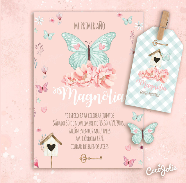 Cartel Bienvenida Primera Comunion Niña Conejita y Mariposas